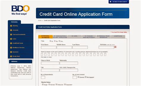 bdo credit card application.